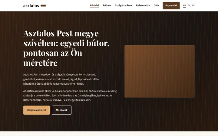 Asztalos mintaoldal weboldal