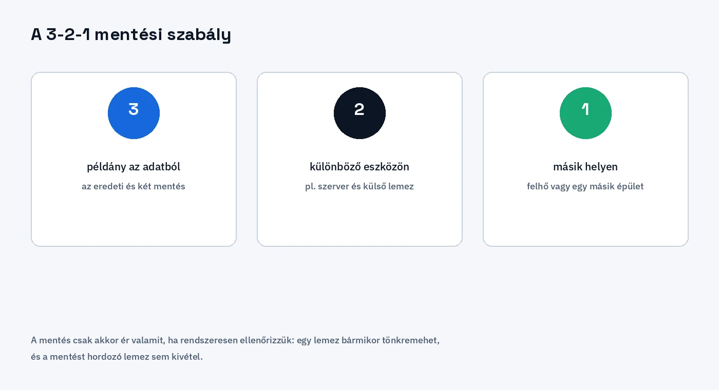 A 3-2-1 mentési szabály: három példány, két különböző eszközön, egy másik helyen
