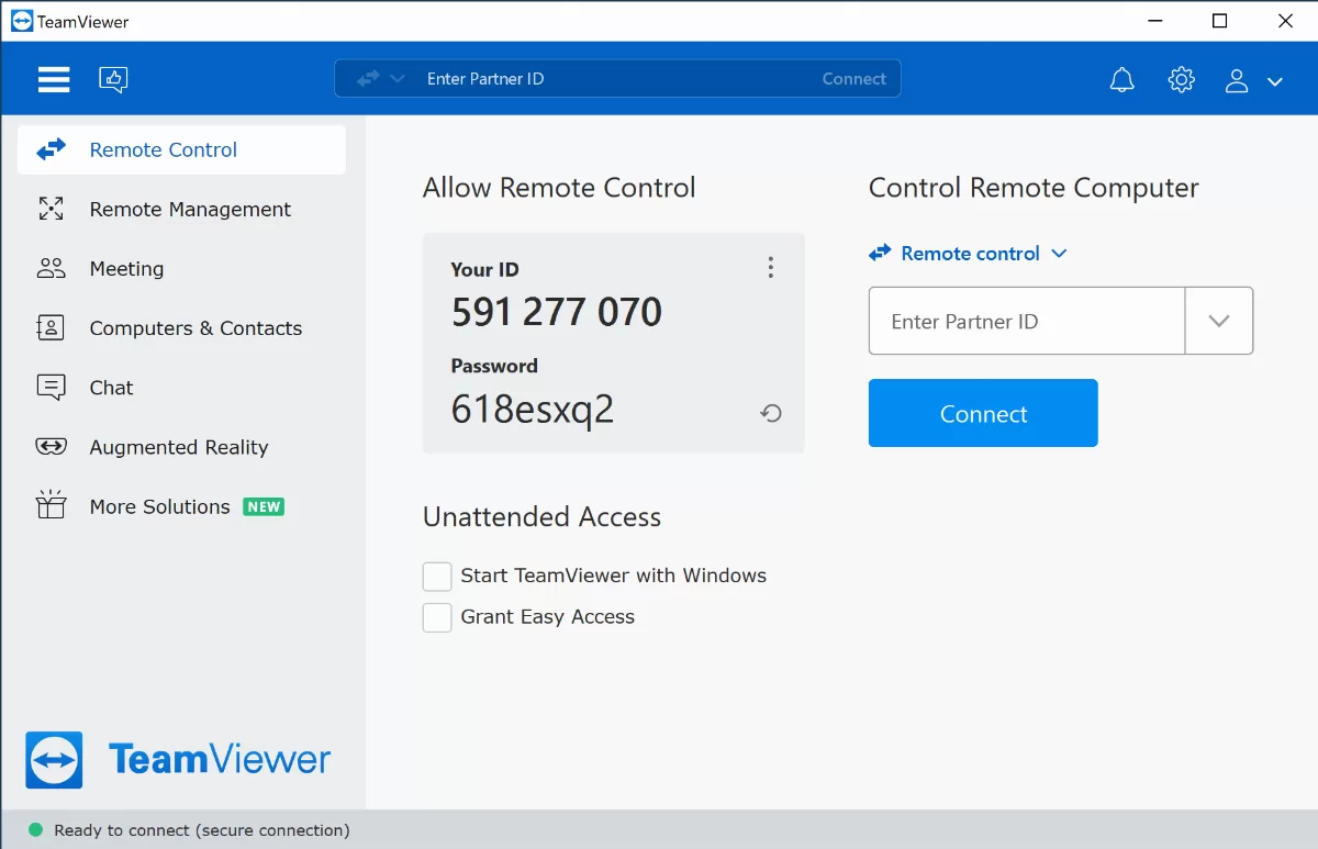 A TeamViewer 15 asztali alkalmazás ablaka Windows alatt
